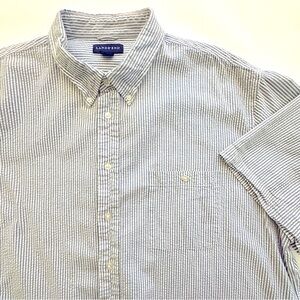 Lands End Mens XXL Seersucker Navy and White Stripe Oxford Button Down Shirt